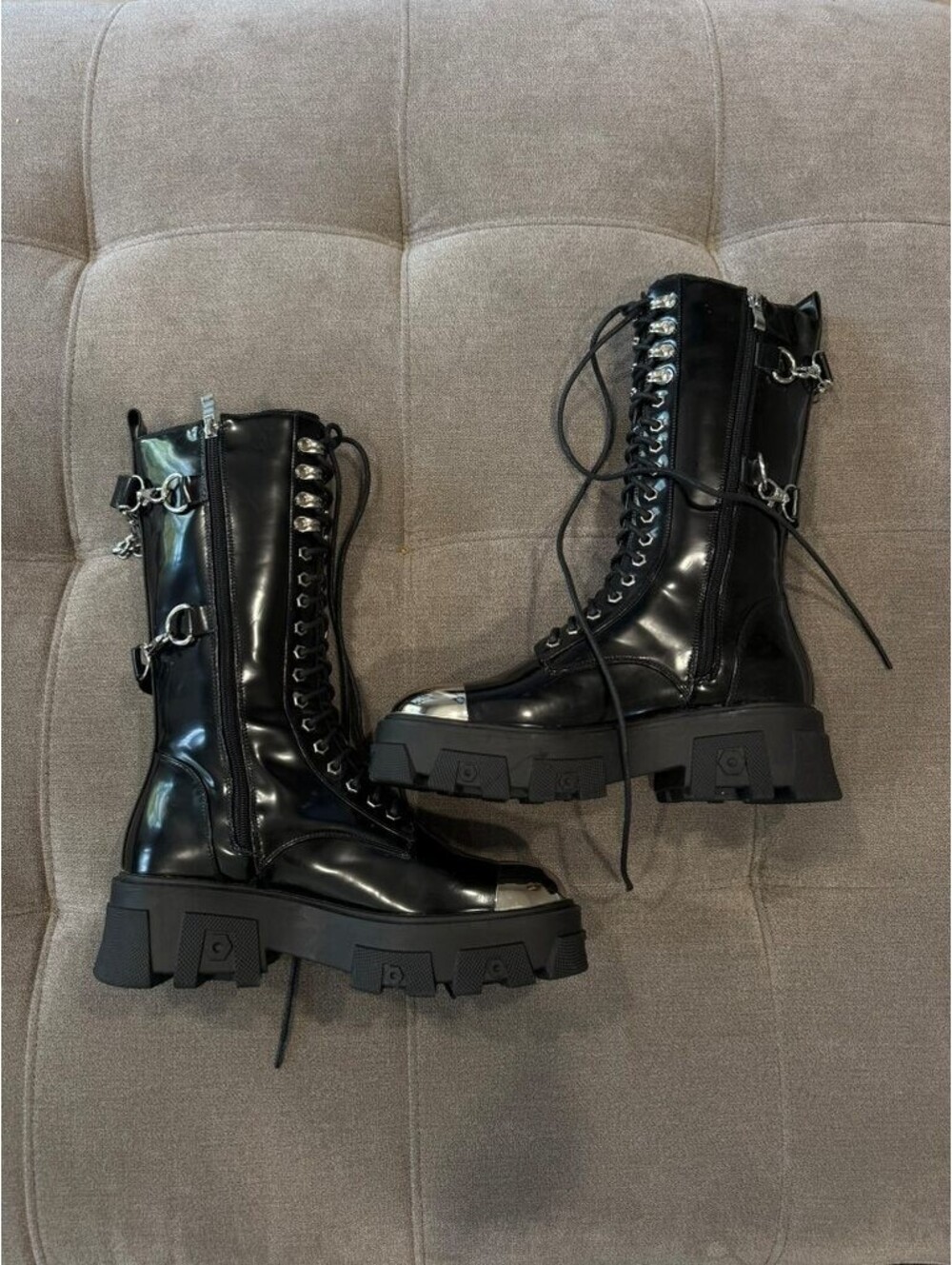 Pleaser Disturbia Boots Silver Toe Chain Platform Goth US 8